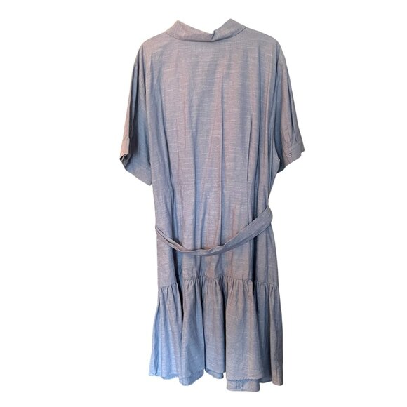 Calvin Klein Women’s Midi Belted Shirt Dress Short Sleeve Blue Chambray Sz 24W - Picture 2 of 9